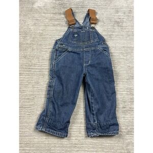Osh Kosh B'Gosh Denim Carpenter Overalls Flannel Lined Red Plaid Fits 1T